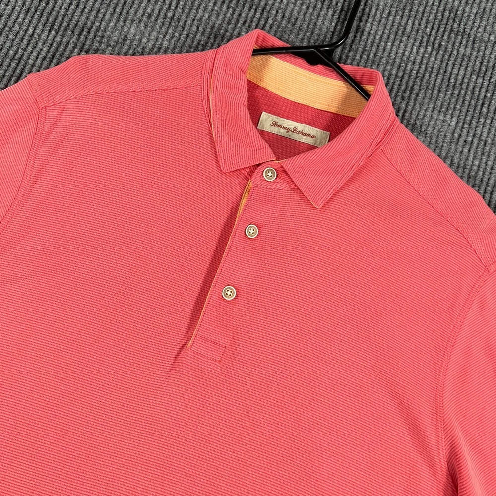 Tommy Bahama Polo Shirt Mens Large Pink Short‎ Sleeve Casual Golf Comfort Beach